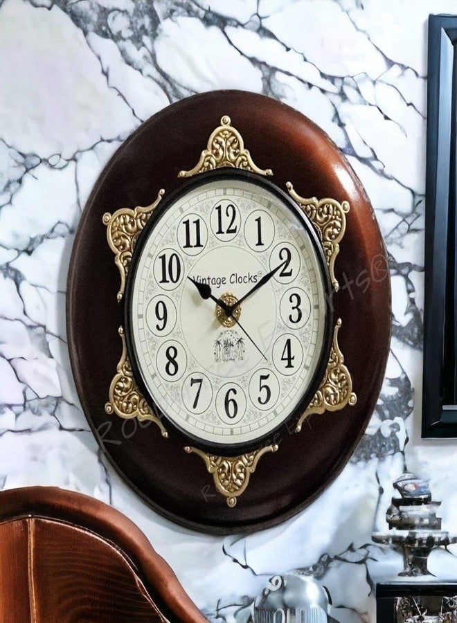 Vintage Clock Brass Inlay Wooden Shiny Brown Handcrafted Analog Wall Clock/One Year Warranty / 9143-12-FH, 30x30 Cm - Image 2
